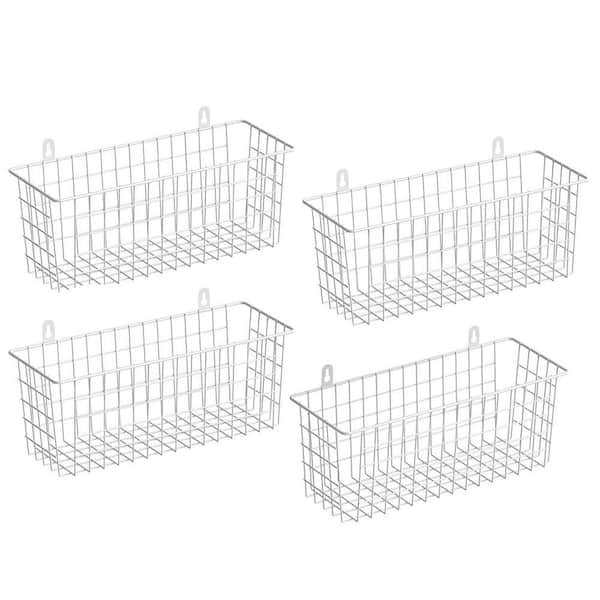 White 14.7 in. x 5.5 in. Metal Decorative Basket (Set of 4