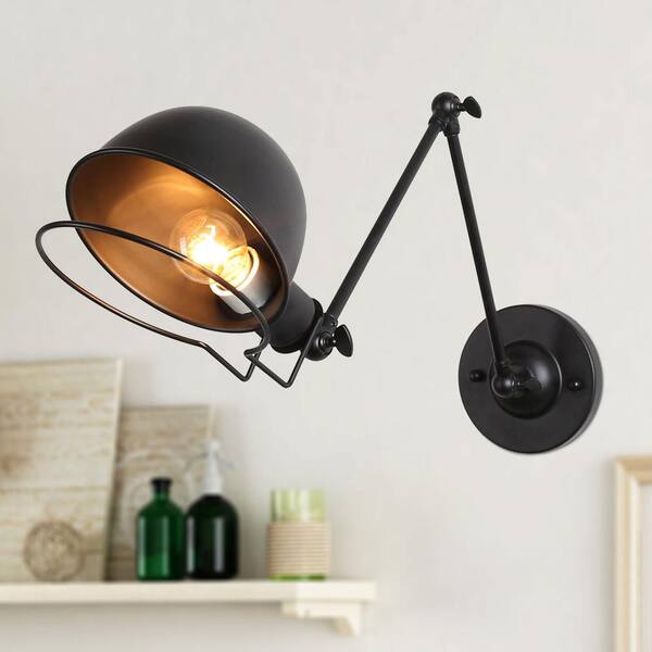 Uolfin Modern Industrial Wall Lamp Bush 1-Light Black Industrial Wall Lamp Wall Sconce Industrial Swing Arm Adjustable