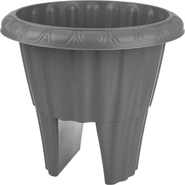 13.5 in. Plastic Outdoor Railing Planter, Gray