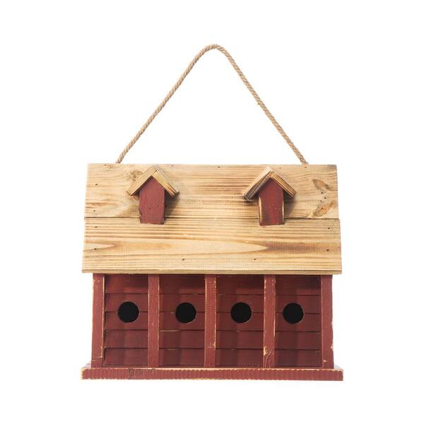 Glitzhome 14.25 in. L Oversized Distressed Solid Wood Cottage Red Birdhouse