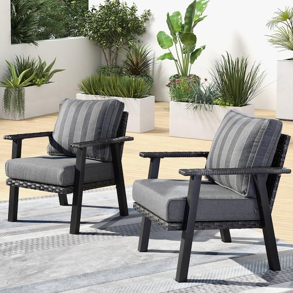XIZZI Xavier Gray 2-Piece Wicker Outdoor Patio Stationary Lounge Chair with Gray Cushions