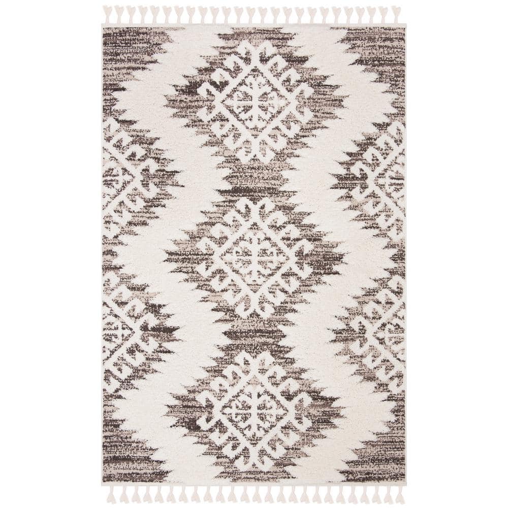 Ivory and Brown Diamond Shag Rectangular Area Rug