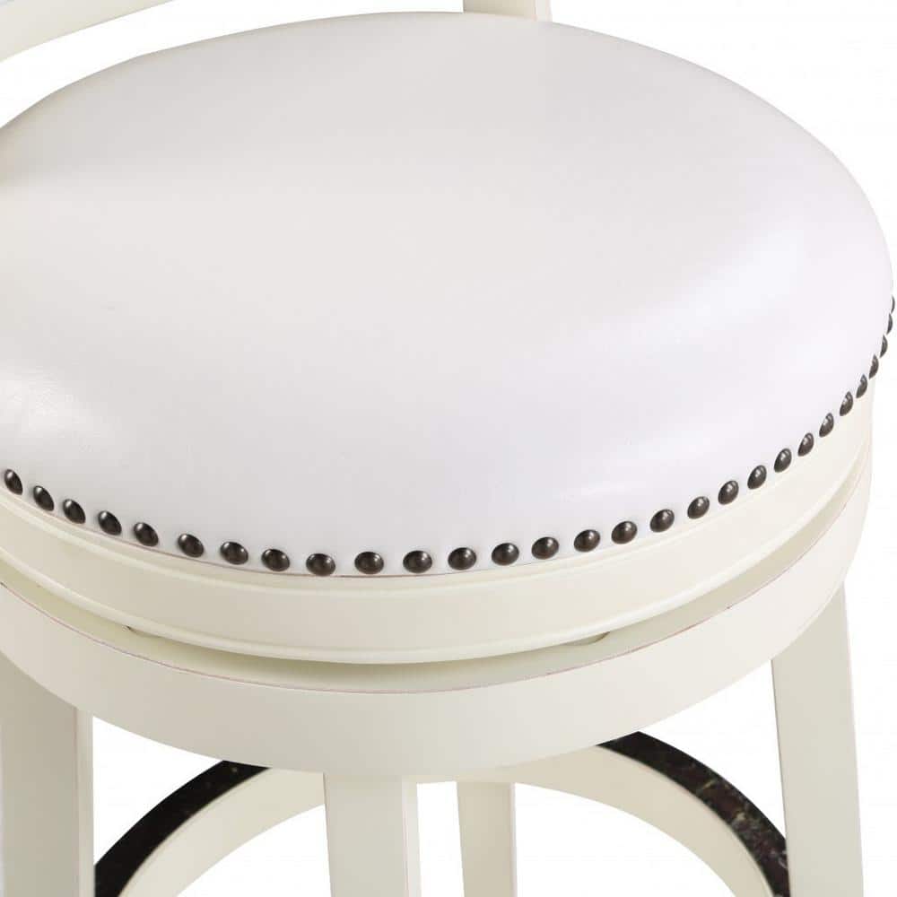 Elegant Traditional White Leather Swivel Bar Stool with Brass Nailhead Trim
