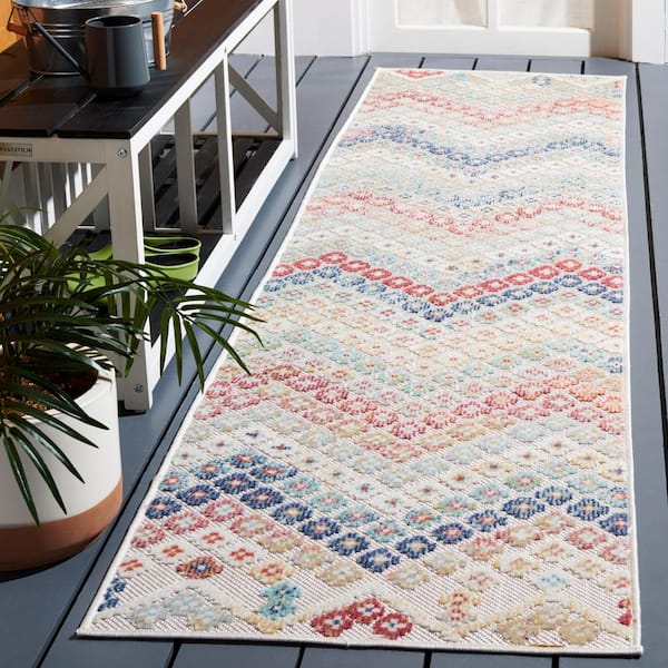 Cabana Rust/Blue/Ivory 2 ft. x 9 ft. High-Low Zig-Zag Indoor/Outdoor Runner Rug