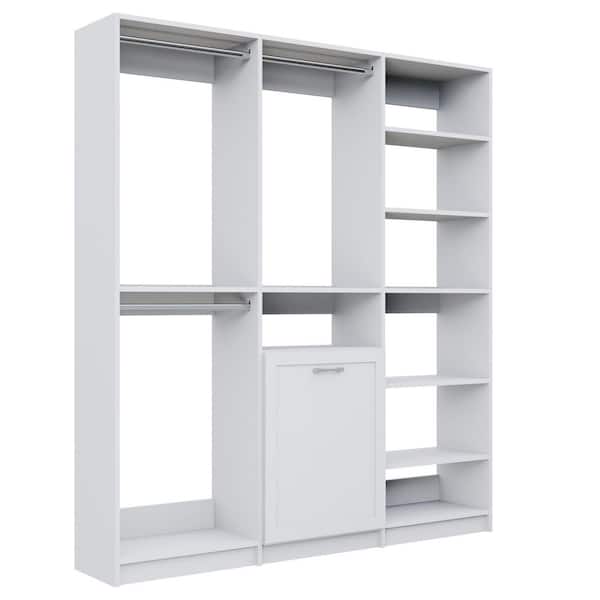 Alto Laundry Room 105 in W White Shaker Double Hang, Hang with Hamper and Shelf Tower 13-Shelf Wood Closet System