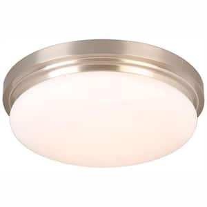 15 in. 225-Watt Equivalent Brushed Nickel Integrated LED Flush Mount with Frosted Glass Shade