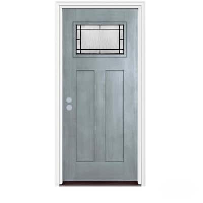 36 in. x 80 in. 1 Lite Craftsman Wendover Stone Stained Fiberglass Prehung Right-Hand Inswing Front Door w/Brickmould