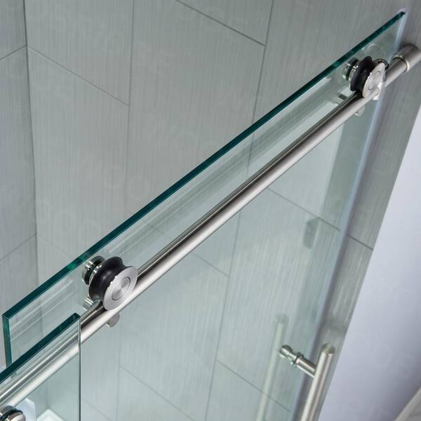72 in. W x 76 in. H Frameless Sliding Shower Door with Shatter Retention Glass in Brushed Nickel