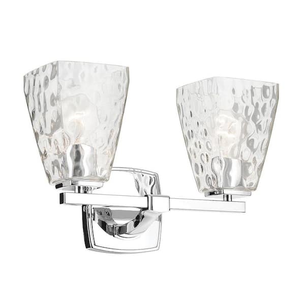 Marant 14.25 in. 2-Light Vanity Light with Clear Water Glass in Chrome