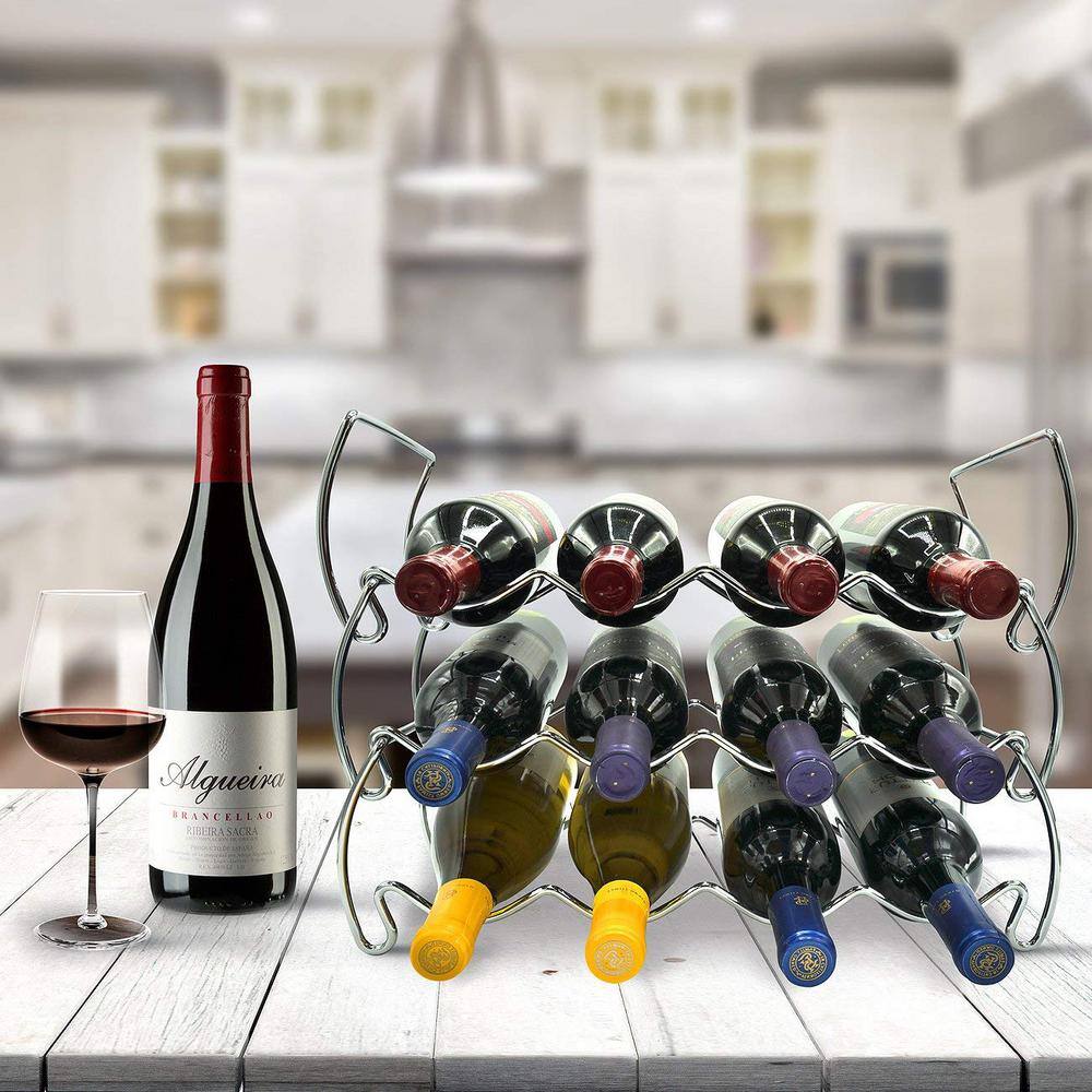Sorbus 3-Tier Stackable Silver Metal Wine Rack for 12 Bottles