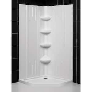 SlimLine 38 in. x 38 in. Neo-Angle Shower Pan Base in White with Off-Center Drain and Back-Walls