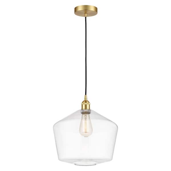 Innovations Cindyrella 60-Watt 1-Light Satin Gold Shaded Mini Pendant Light with Clear Glass Shade