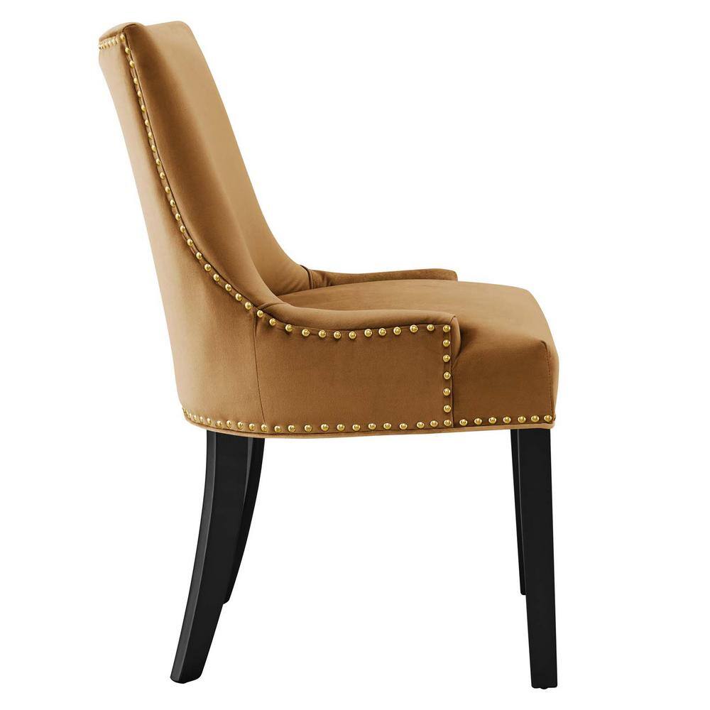 Cognac Hourglass Velvet & Wood Dining Side Chair