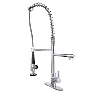 Deck Mounted Commercial Double-Handle Pull Down Sprayer Kitchen Faucet in Chrome