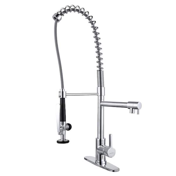 IVIGA Deck Mounted Commercial Double-Handle Pull Down Sprayer Kitchen Faucet in Chrome