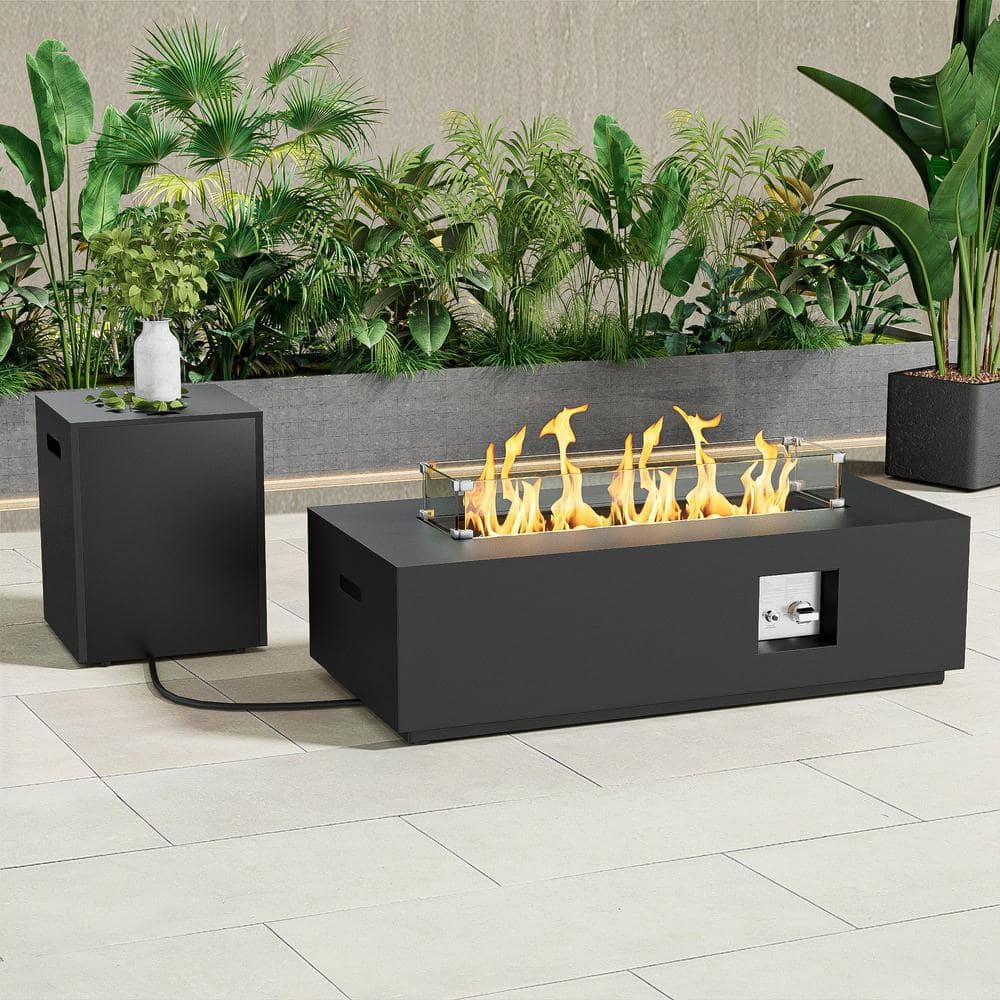 eVita 50,000 BTU Gas Propane Fire Pit Table, Square Gas Firepits with Fire Glass for Outside FT0310 - The Home Depot