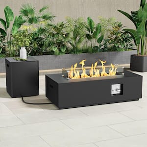 50,000 BTU Gas Propane Fire Pit Table, Square Gas Firepits with Fire Glass for Outside