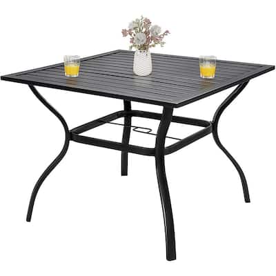 Black Square Metal 37 in. x 37 in. x 28 in. Patio Dining Table for 4-Person Outdoor with 1.57 in. Umbrella Hole