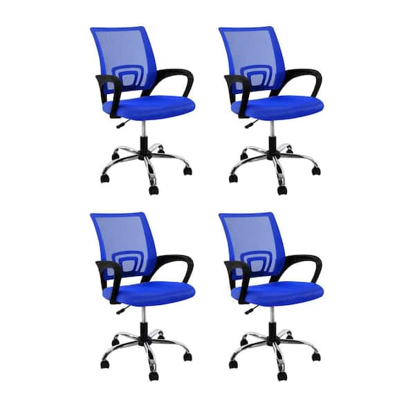Mesh Upholstered Adjustable Height Ergonomic Office Chair in Blue - Swivel, Lumbar Support (Set of 4)