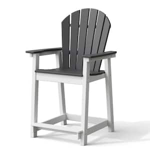 Tall Adirondack Chair, Outdoor Balcony Chair, Patio Barstool Chair High Back Footrest Widened Arms, White and Grey