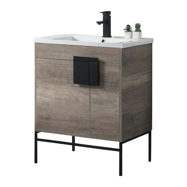 FINE FIXTURES Shawbridge 30 in. W x 18.11 in. D x 33.5 in. H Bath Vanity in Shadow Gray with Ceramic Vanity Top in White