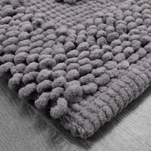 Sophie Border Charcoal Grey 20 in. x 32 in. Cotton Textured Bath Mat