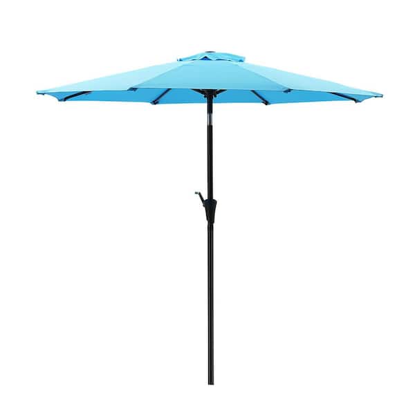 Unbranded 9 ft. Steel Push-Up Patio Umbrella with Push Button Tilt, Easy Crank Lift for Market, Yard, Beach Porch and Pool in Blue