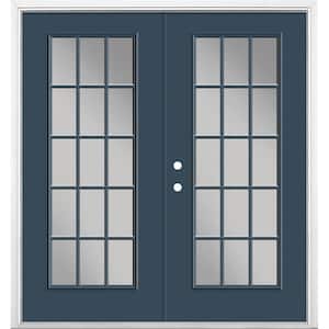72 in. x 80 in. Night Tide Steel Prehung Right-Hand Inswing 15-Lite Clear Glass Patio Door with Brickmold