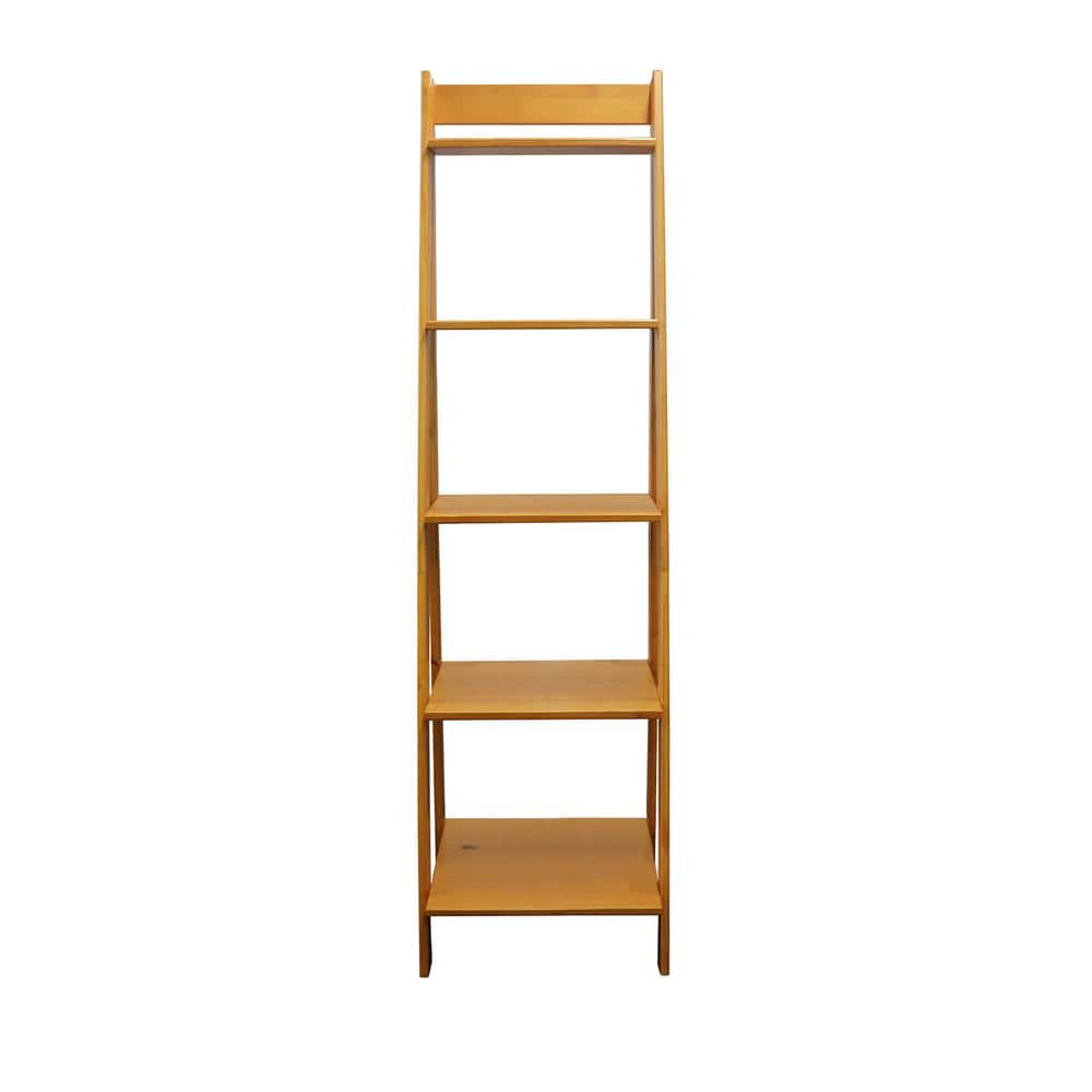 Adeptus 62.2 in. Medium Pine Wood 5shelf Ladder Bookcase with Open