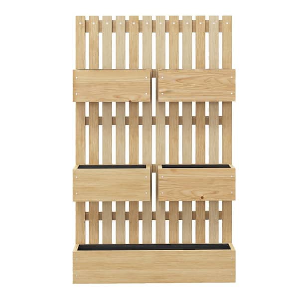 Siavonce 5 Box Raised Garden Bed with Trellis, 39 in. Tall Wall-Mounted Wood Planter Box Set with Adjustable Height, Natural