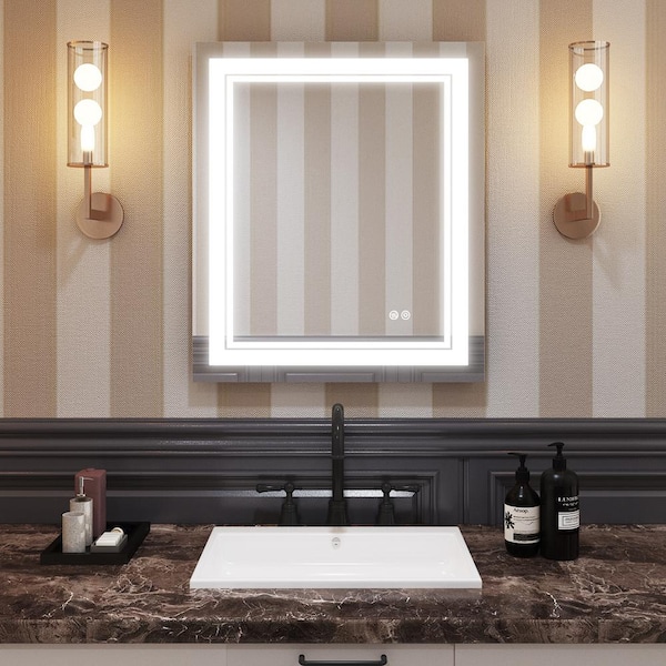 FORCLOVER 20 in. W x 28 in. H Medium Rectangular Frameless Anti-Fog LED Horizontal or Vertical Wall-Mounted Bathroom Vanity Mirror