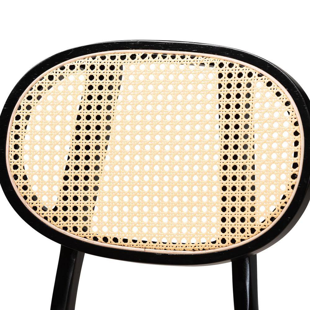 Cream and Black Woven Wood Counter Stools, Set of 2