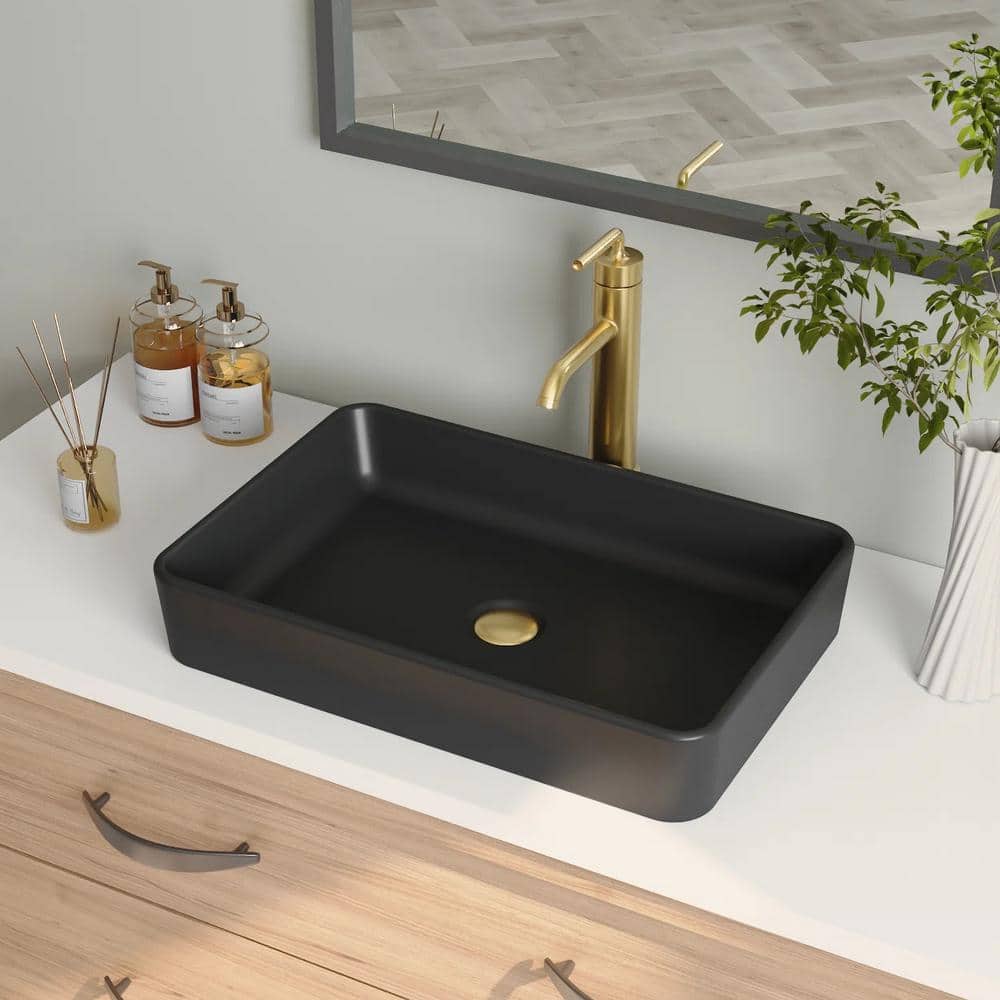 Matte Black Rectangular Ceramic Bathroom Vessel Sink