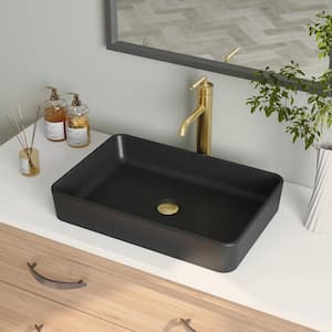 DeerValley Ally Black Ceramic Rectangular Vessel Bathroom Sink Not Included Facuet