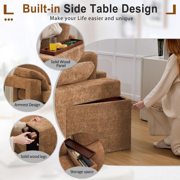 Seafuloy 121 in. Straight Arm 6-Piece Chenille Oversized Modular