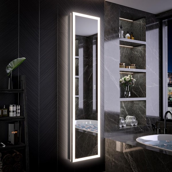 16 in. W x 70 in. H Recessed/Surface Mount LED Lighted Front and Backlit Tall Medicine Cabinet with Mirror, USB Outlet