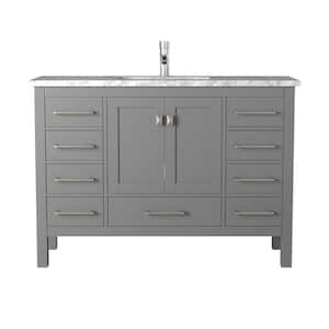 London 48 in. W x 18 in. D x 34 in. H Vanity in Grey with Carrera Marble Top in White