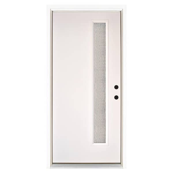 MP Doors 36 in. x 80 in. Water Wave Smooth White Left-Hand Inswing Narrow 1 Lite Rain Fiberglass Prehung Front Door