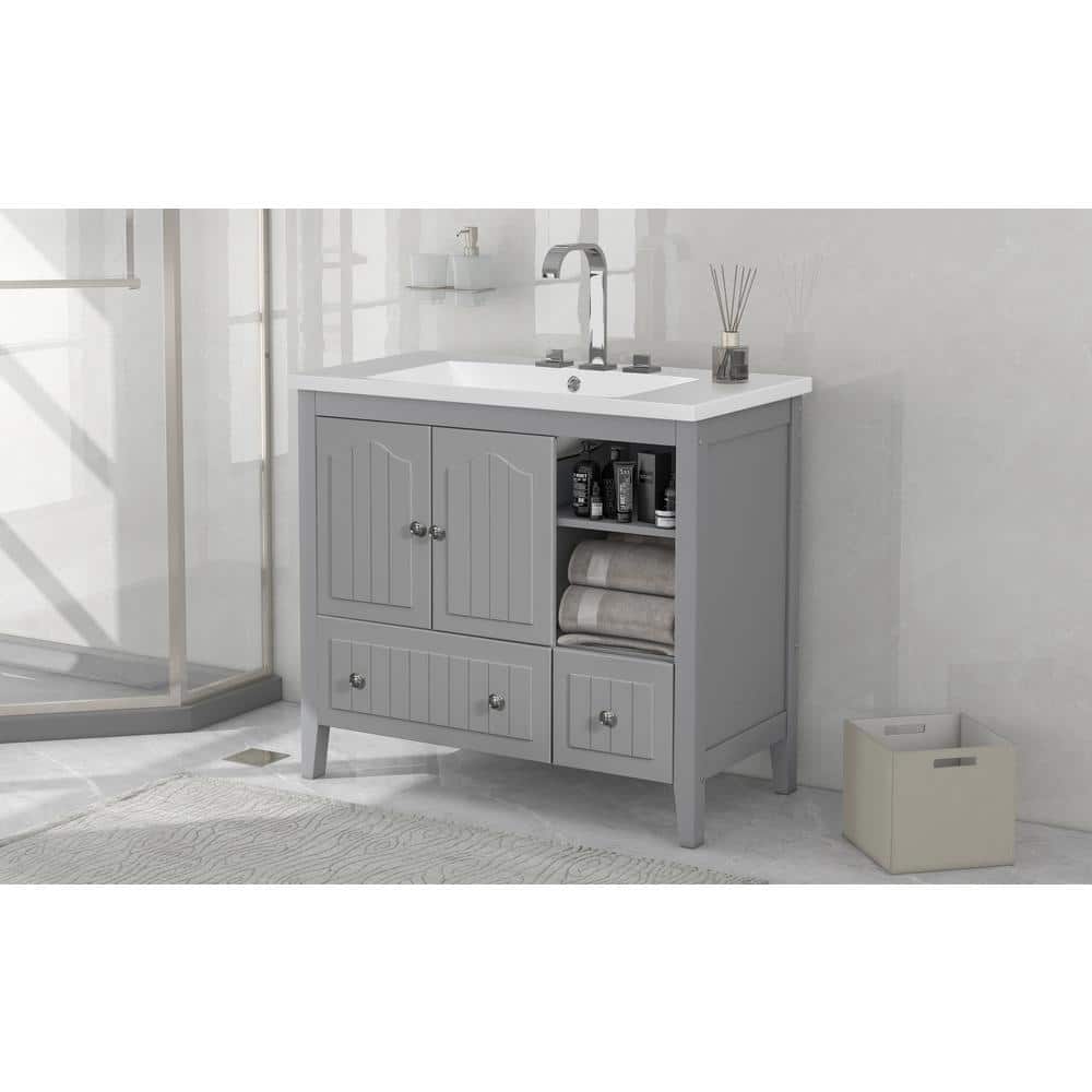 36 in. W x 18 in. D x 32 in. H Single Sink Freestanding Bath Vanity in Grey