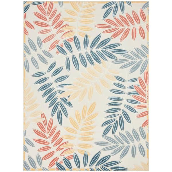 Aloha Ivory Blue 9 ft. x 12 ft. Botanical Contemporary Area Rug