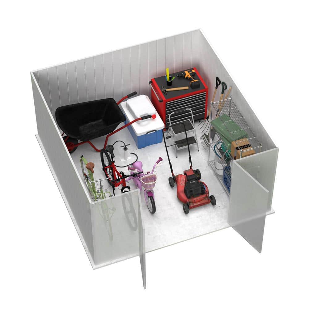 Absco 10' x 10' Gray Galvanized Steel Double Door Storage Shed