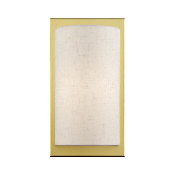 Livex Lighting Brenton 6 in. 1-Light Soft Gold ADA Wall Sconce with Oatmeal Fabric Shade