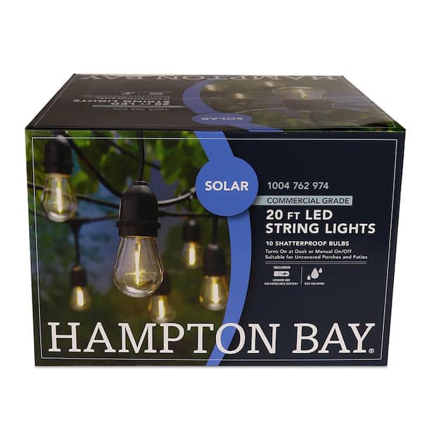 10-Light 20 ft. Outdoor Solar LED Edison Bulb String Light