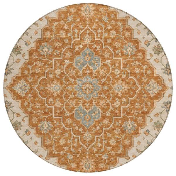 Chantille Machine Washable Indoor/Outdoor Abstract ACN3134 Terracotta 8 ft. x 8 ft. Round Rug