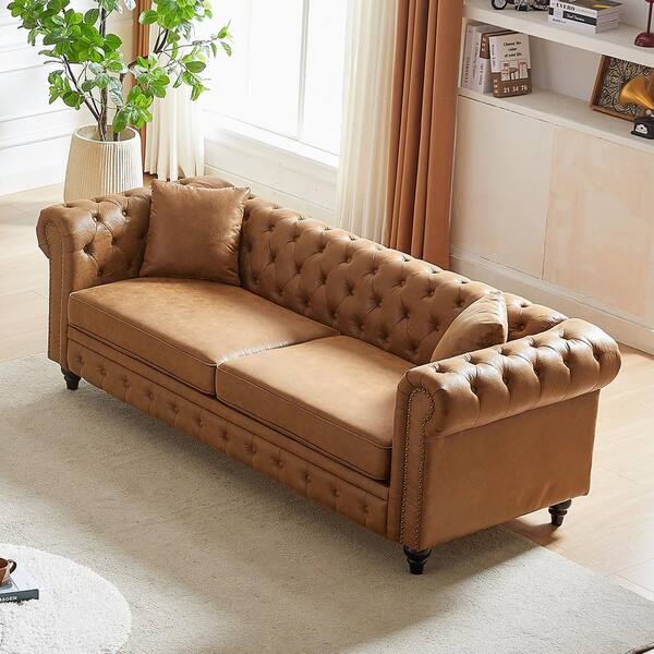 Z-joyee 85.5 in Wide Rolled Arm Faux Leather Rectangle Modern