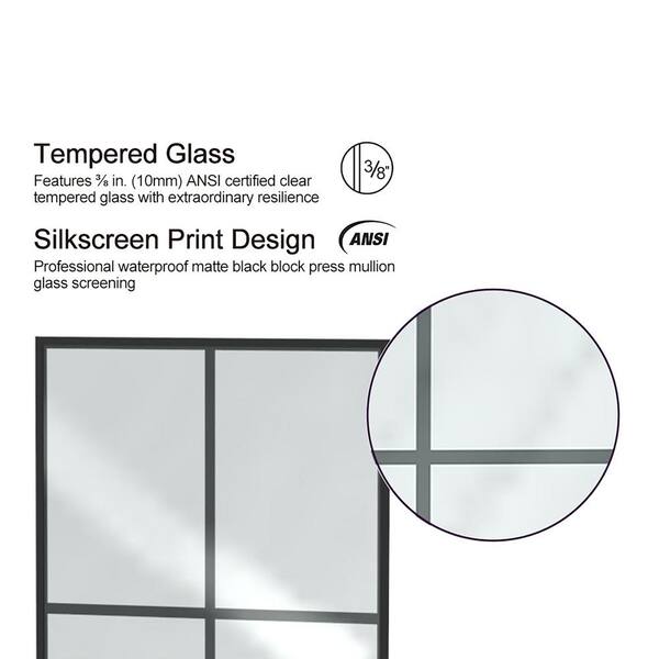 Staykiwi 34 in. W x 72 in. H Fixed Framed Shower Panel in Matte Black Finish with Patterned Glass