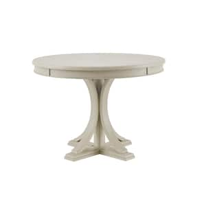 Helena Antique Cream Wood 44 in. Pedestal Dining Table Seats 6