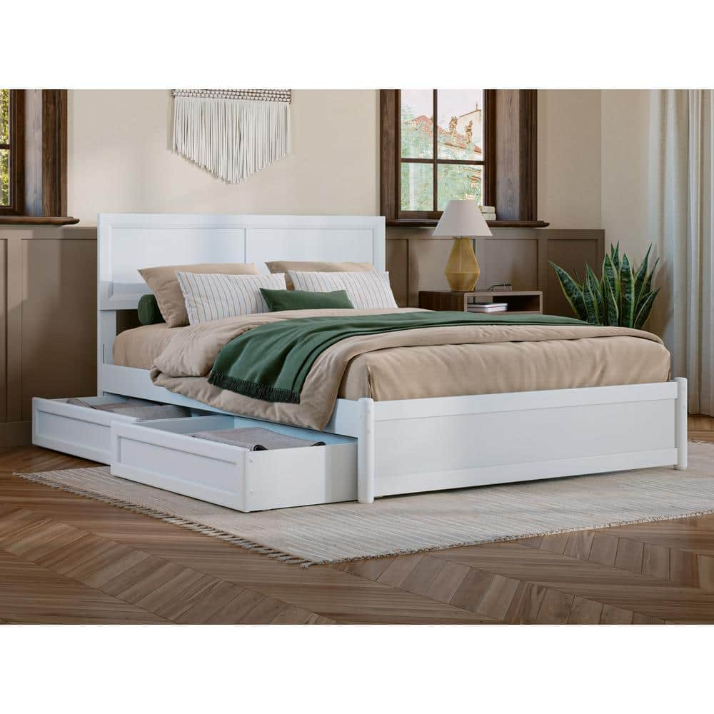 AFI Lylah White Solid Wood Frame Full Platform Bed with Panel Footboard ...