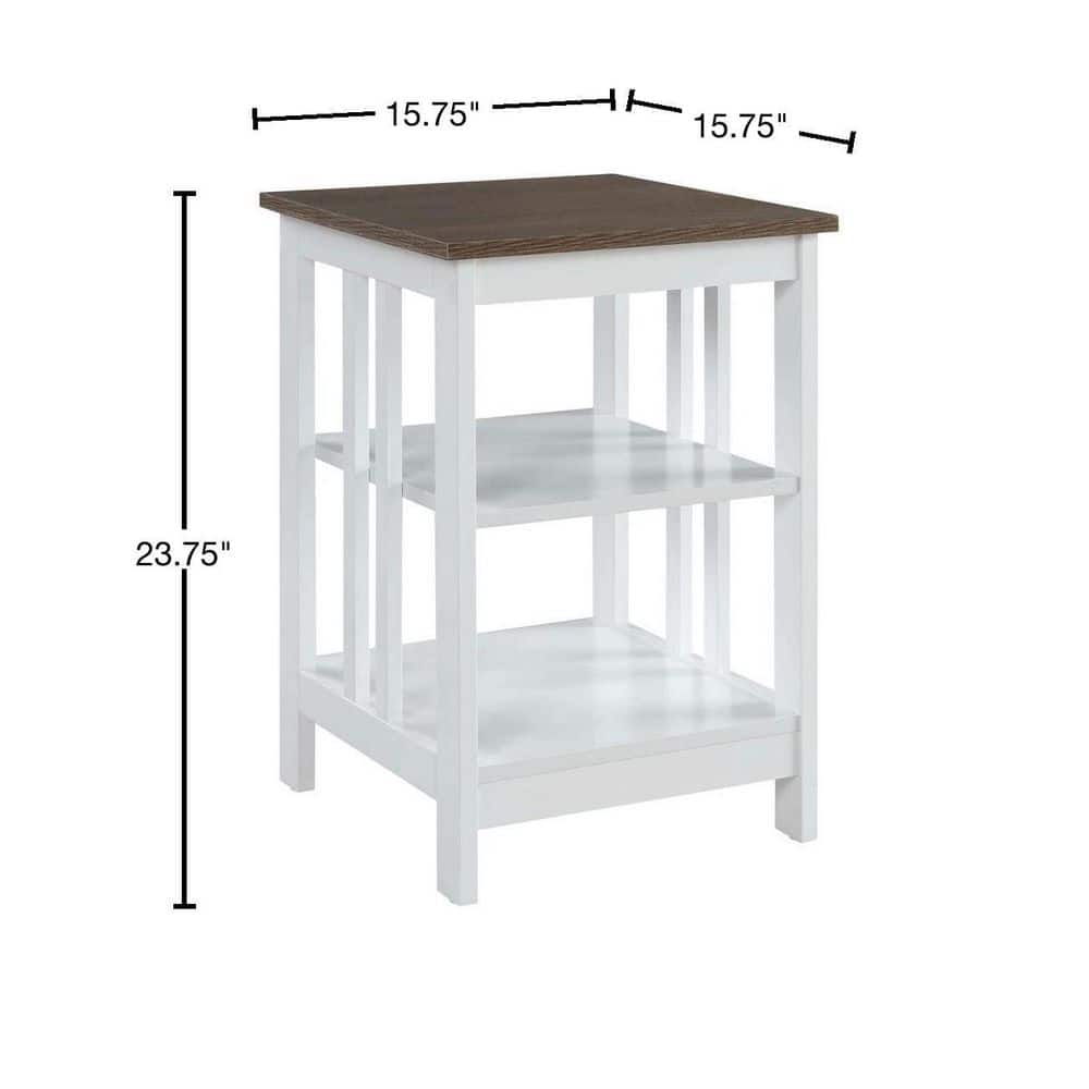 Driftwood & White Mission-Inspired End Table with Shelves