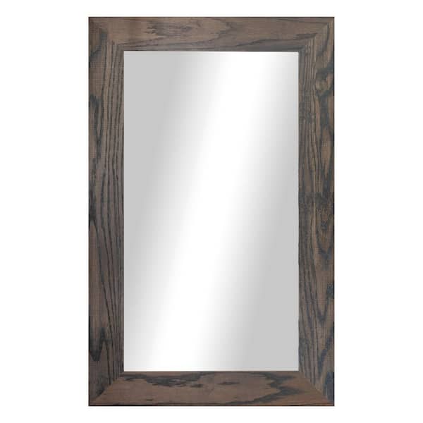 3 in Carbon Grey Frame (18 in. W x 33 in. H) Oak Hardwood Rectangle Wall Mirror